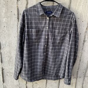 Wool&Prince Men's Button Up Long Sleeve Shirt Size XL Gray White Plaid Pockets